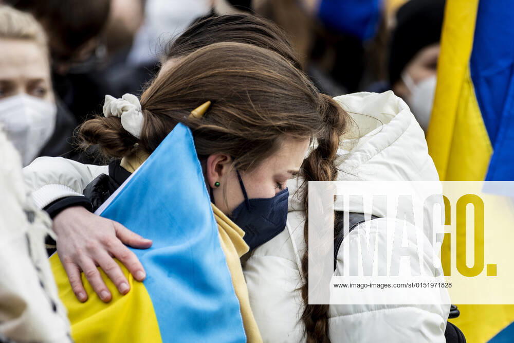 Demonstration for solidarity with Ukraine, taken in front of the Federal Chancellery in Berlin, 24 02 2022 The demonstration takes place because of the invasion of Russian soldiers into Ukraine Berlin Germany