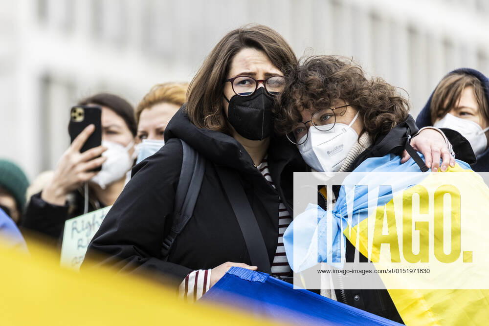 Demonstration for solidarity with Ukraine, taken in front of the Federal Chancellery in Berlin, 24 02 2022 The demonstration takes place because of the invasion of Russian soldiers into Ukraine Berlin Germany