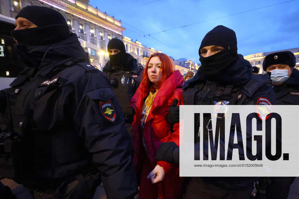 The police detain a demonstrator during an unsanctioned anti-war protest in central St Petersburg. Early on 24 February, Russia s President Putin announced his decision to launch a special military operation after considering requests from the leaders of the Donetsk People s Republic and Lugansk People s Republic. Peter Kovalev TASS TS12543E