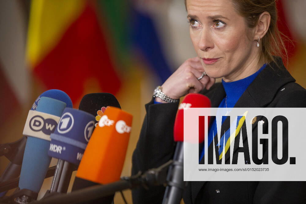 Estonian Prime Minister Kaja Kallas arrives for a special meeting of European council called in emergency after the launch of Russian military operations in Ukraine, in Brussels, Thursday 24 February 2022, at the European Union headquarters in Brussels. NICOLASxMAETERLINCK 13071028