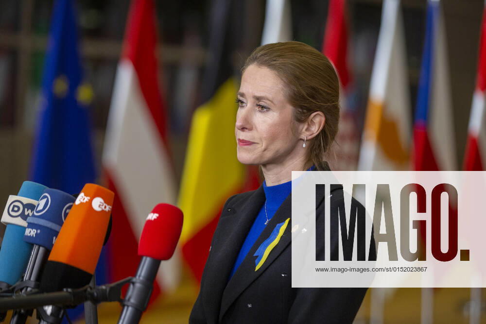 Estonian Prime Minister Kaja Kallas arrives for a special meeting of European council called in emergency after the launch of Russian military operations in Ukraine, in Brussels, Thursday 24 February 2022, at the European Union headquarters in Brussels. NICOLASxMAETERLINCK 13071281