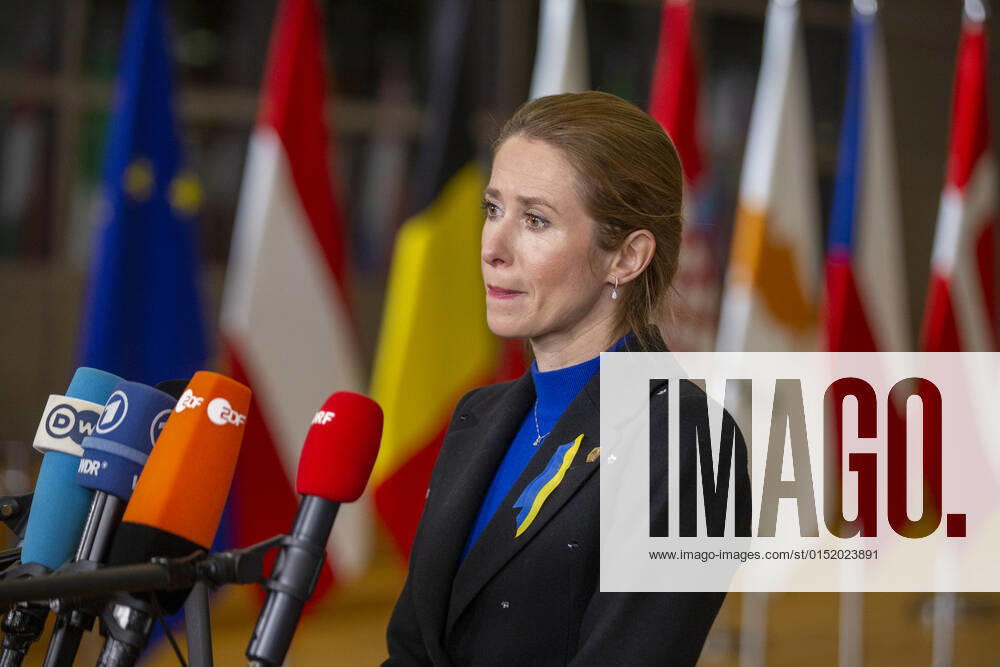 Estonian Prime Minister Kaja Kallas arrives for a special meeting of European council called in emergency after the launch of Russian military operations in Ukraine, in Brussels, Thursday 24 February 2022, at the European Union headquarters in Brussels. NICOLASxMAETERLINCK 13071344