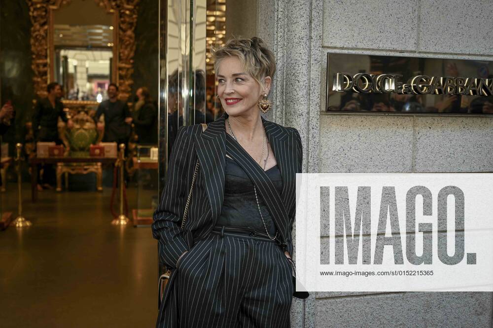 Milan, SHARON STONE arrives in the Dolce and Gabbana store in via Montenapoleone Pictured: Sharone Stone