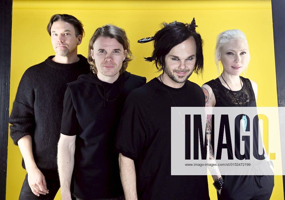 Eero Heinonen (L), Aki Hakala, Lauri Ylönen and Emilia Emppu Suhonen of The Rasmus pose in Helsinki, Finland, on February 28, 2022. Veteran pop band The Rasmus will represent Finland at the Eurovision Song Contest 2022 in Italy with the song Jezebel which won the Contest for New Music, UMK, on Saturday February 26. Helsinki Finland