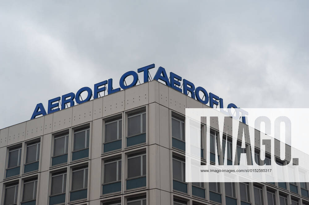Berlin, Germany, Europe Lettering of the Russian airline Aeroflot Russian Airlines on the roof of a building at the corner of Glinkastrasse and Unter den Linden in the district Mitte
