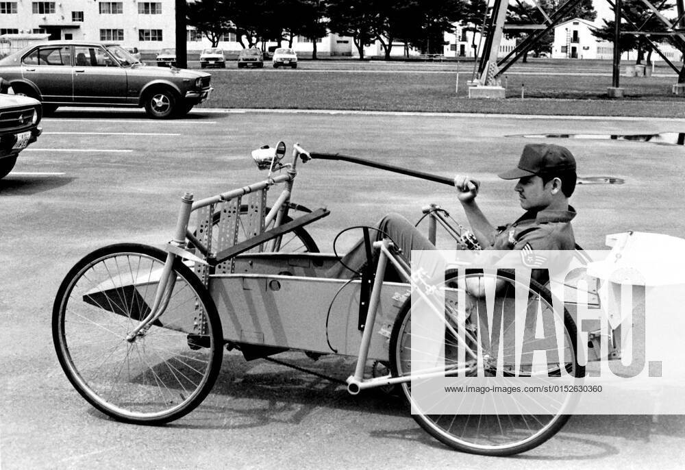 1979 - SSGT Dixie Bennett, of the 2114th Communications Squadron, sits in the quadcycle that he designed and built to help combat the energy shortage. . . 1062_05_l_-6297-