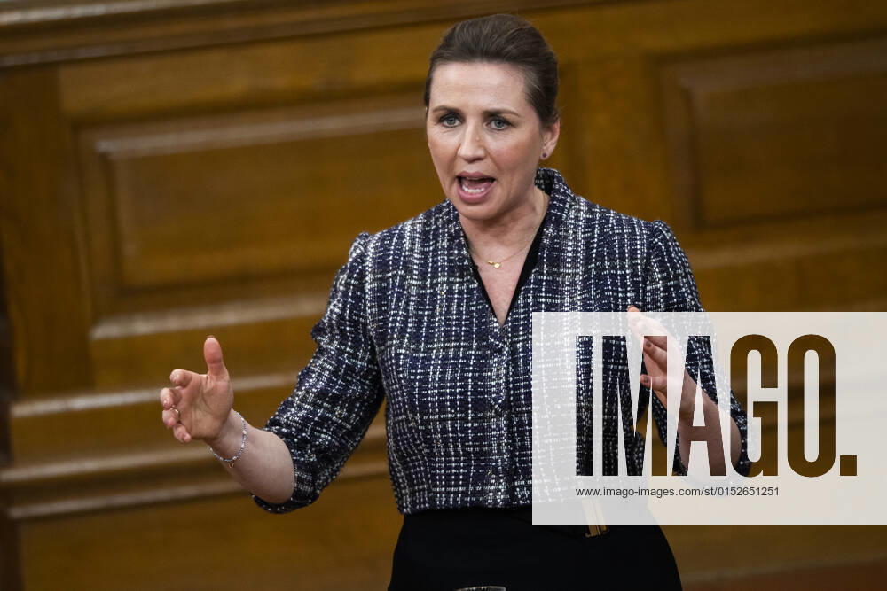 Prime Minister Mette Frederiksen S The party leaders for TV 2s debate on war in Europe, in the Common Hall at Christiansborg, Tuesday evening 8 March 2022, Copenhagen Denmark