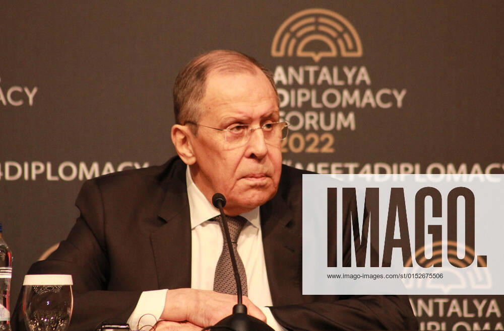 Russian Foreign Minister Sergey Lavrov held a press conference after his meeting with Ukrainian Foreign Minister Dmytro Kuleba, in Antalya, Turkey, on 10 March 2022. (