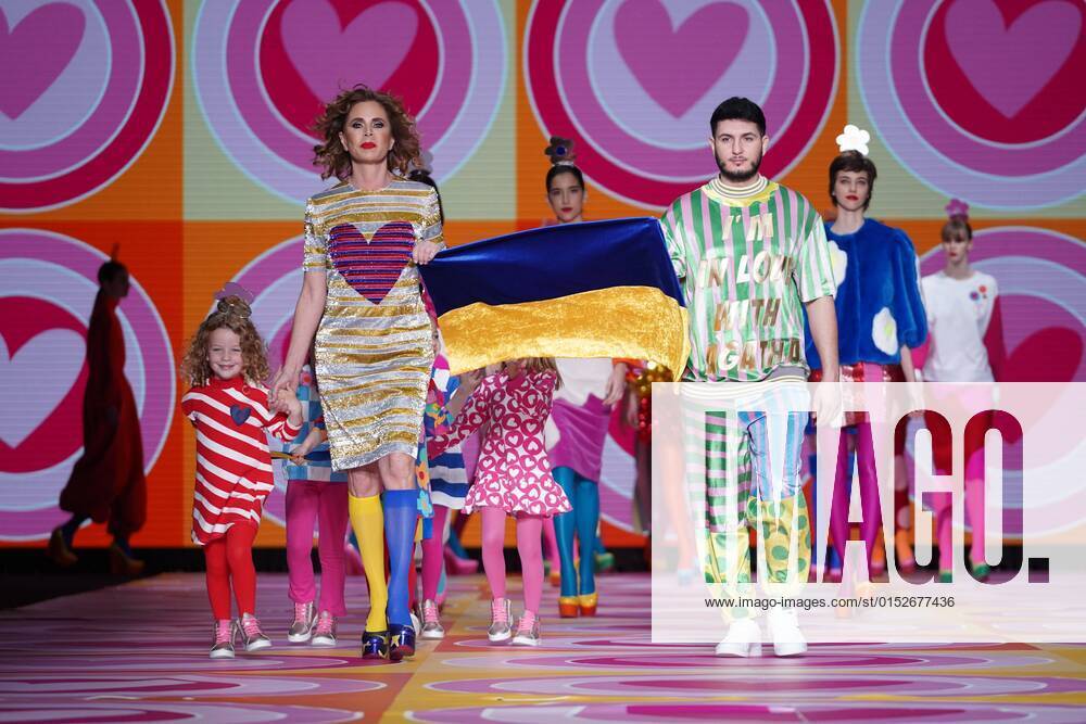Omar Montes,Agatha Ruiz de la Prada wears a creation by Agatha Ruiz de la Prada on the catwalk of the collection during the Cibeles Mercedes Benz Fashion Week Madrid 2022 Catwalk in Madrid, on Thursday, March 10, 2022 Cordon Press