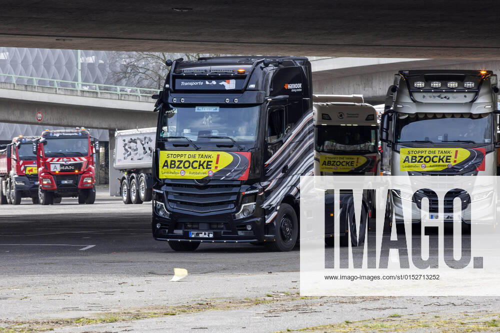 In view of the high prices for diesel and gas fuels, truck drivers demonstrated with their trucks in a parking lot near the Cologne trade fair Cologne, 12 03 2022 Without government intervention, the security of supply could not be maintained, it said in a statement The price explosion endangered the existence of many medium-sized companies Cologne, 12 03 2022 Foto:xR.xSchmiegeltx xFuturexImage