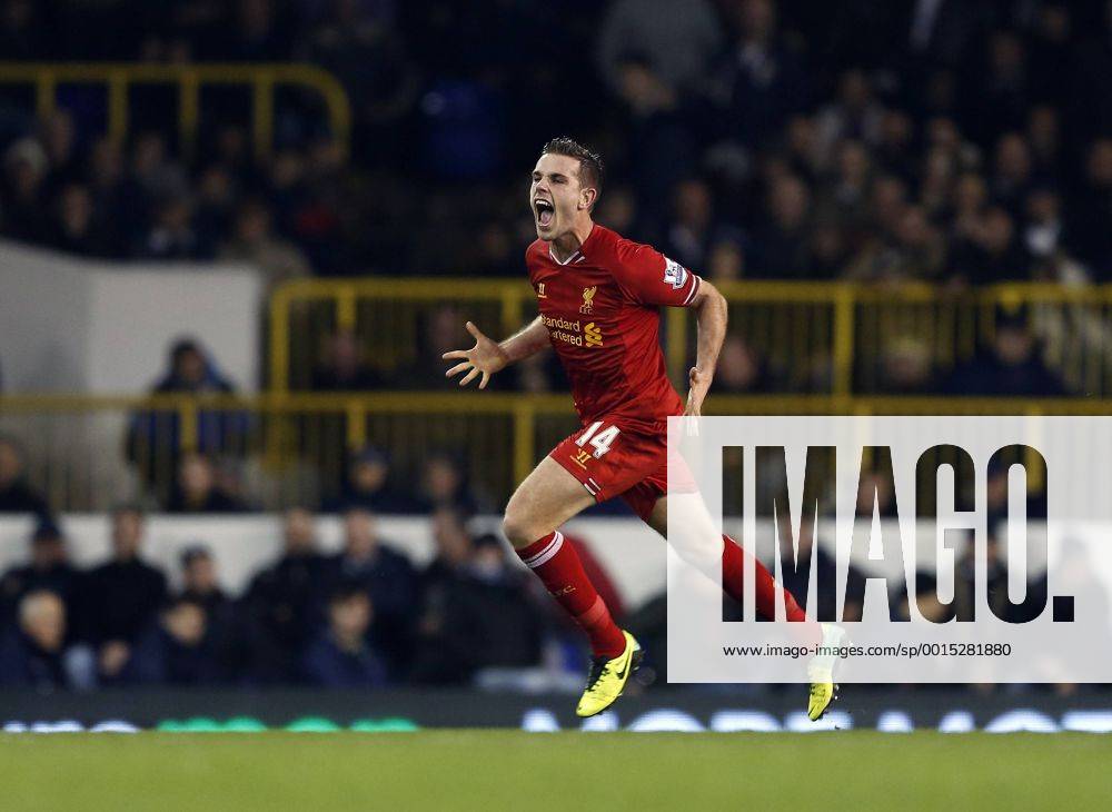 Liverpool s Jordan Henderson celebrates scoring his sides second goal Tottenham Hotspur vs Liverpool FC - Premier League - White Hart Lane - London - England - 15 12 2013 - Pic DavidxKlein Sportimage .