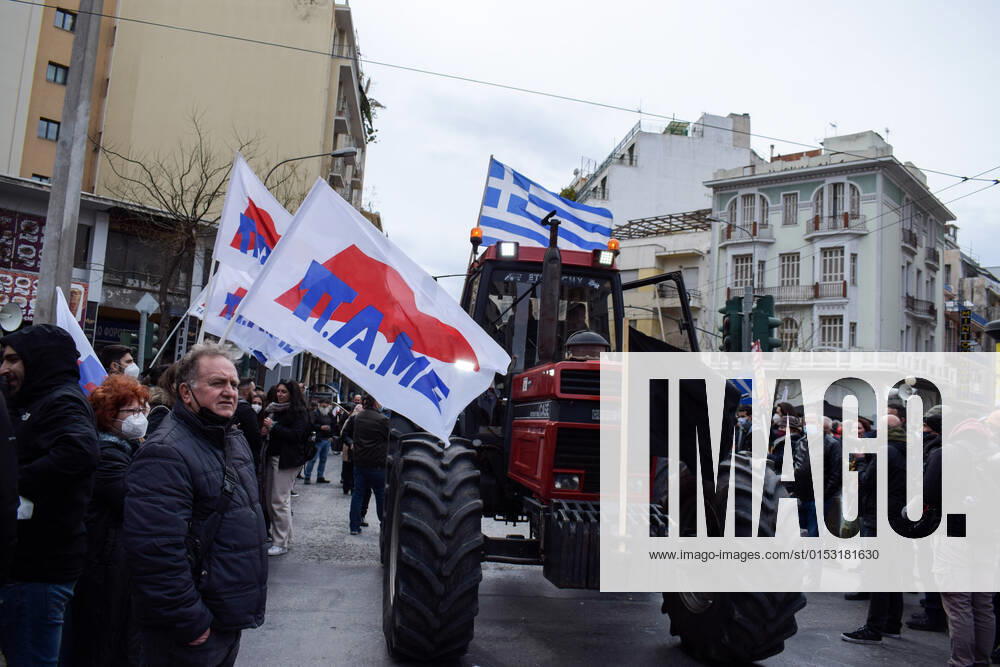 Greece: Farmers protest against an increase in production costs Farmers in Greece hold tractor rally in front of the Ministry of Agricultural Development protesting against an increase in production costs. Athens Greece