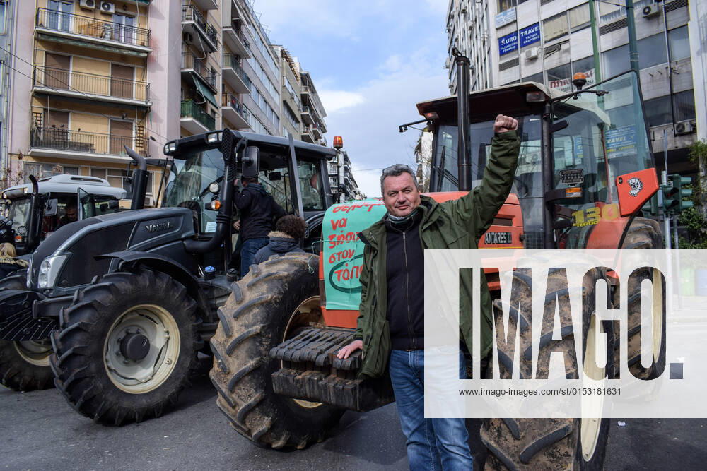 Greece: Farmers protest against an increase in production costs Farmers in Greece hold tractor rally in front of the Ministry of Agricultural Development protesting against an increase in production costs. Athens Greece