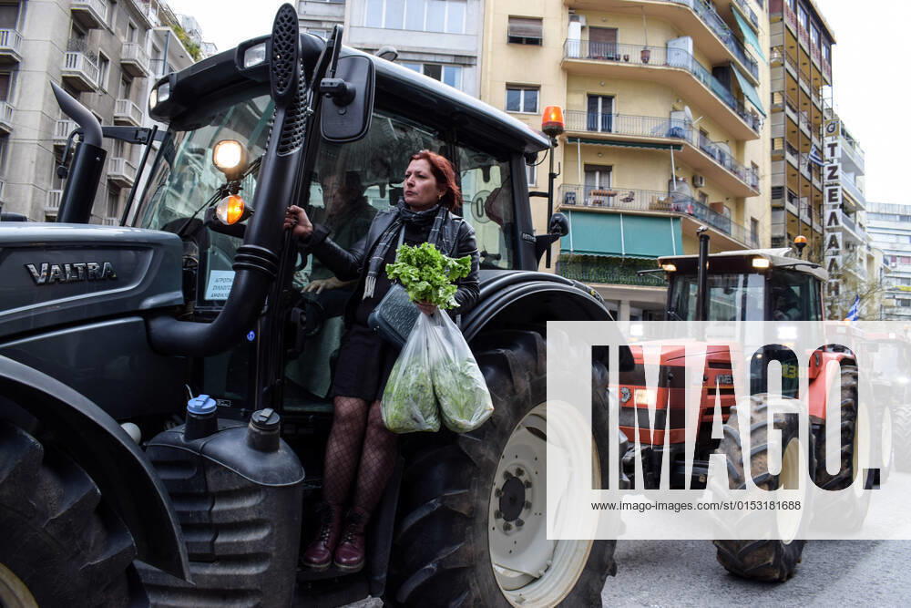 Greece: Farmers protest against an increase in production costs A woman farmer is seen on a tractor while Farmers hold tractor rally in front of the Ministry of Agricultural Development protesting against an increase in production costs. Athens Greece