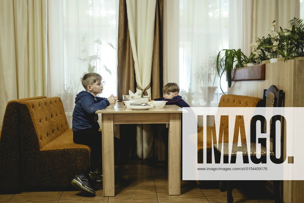 Restaurant in House of Culture, staff prepares food for refugee families, Pavliv, Ukraine, Europe