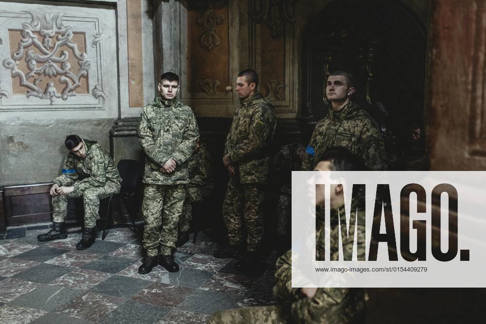Funeral of Oleg Yashchishin, Kirilo Vishivaniy, Sergey Melnik and Rostislav Romanchuk in the Jesuit Church of St Peter and Paul, the four officers were killed in a Russian missile attack two days earlier in a military camp near the border with Poland in Yavoriv, at least 35 people died, Lviv, Ukraine, Europe