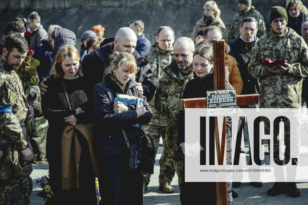Burial of Oleg Yashchishin, Kirilo Vishivaniy, Sergey Melnik and Rostislav Romanchukauf the Lychatik cemetery, the four officers were killed two days earlier in a military camp near the border with Poland in Yavoriv in a Russian missile attack, at least 35 people died, Lviv, Ukraine, Europe