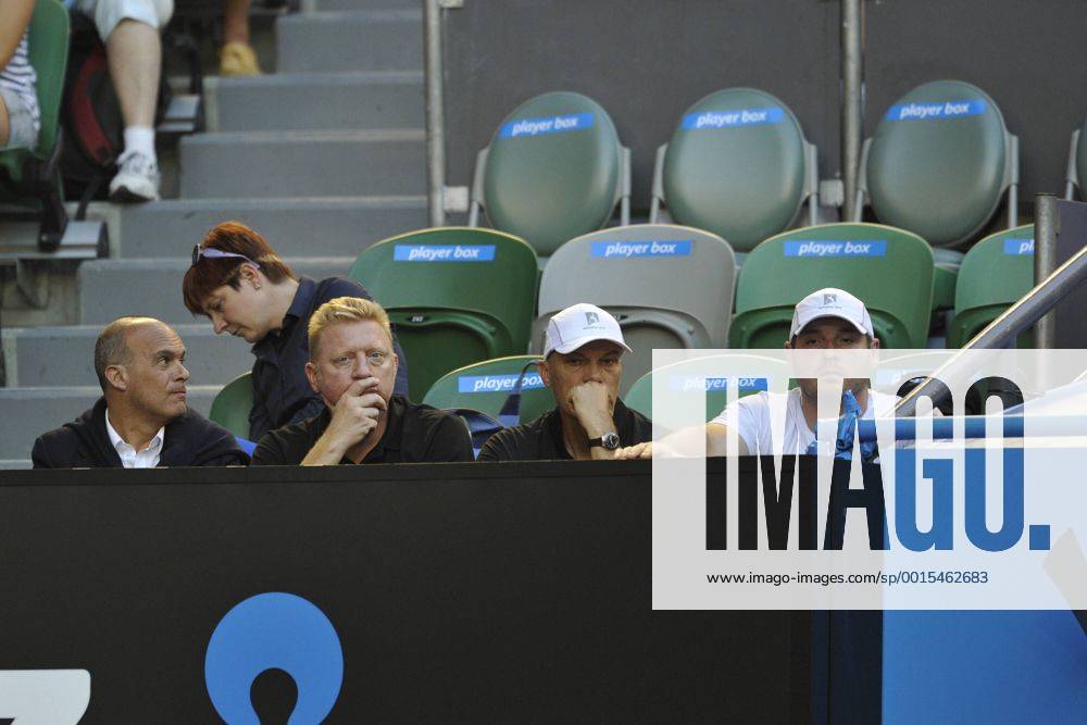 Melbourne, Australia. Novak Djokovic s coaching team with Boris Becker on day one of the Australian Open from Melbourne Park. Limx ActionPlus20163324