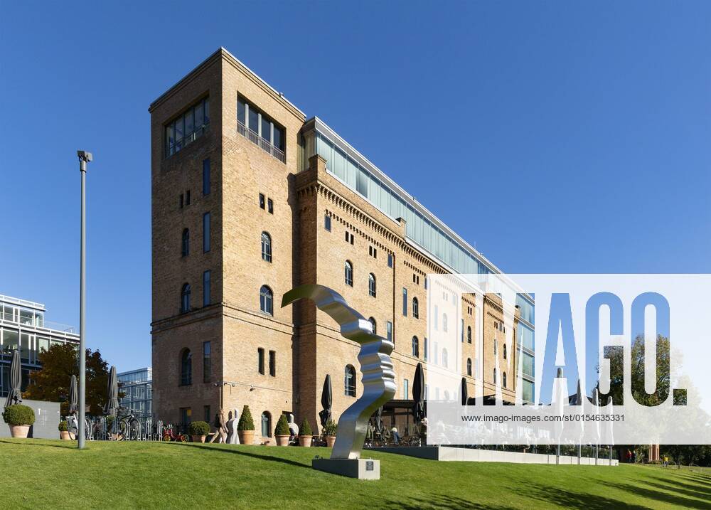 Raw mill, office building and restaurant, former Portland cement factory, city quarter Bonner Bogen, Bonn, Rhineland, North Rhine-Westphalia, Germany, Europe