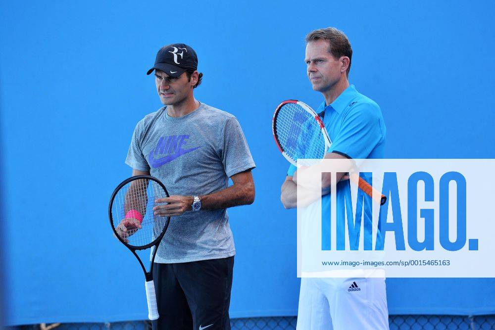 Australian Open 2014 Melbourne Roger Federer,Schweiz und Coach Stefan Edberg,Schweden