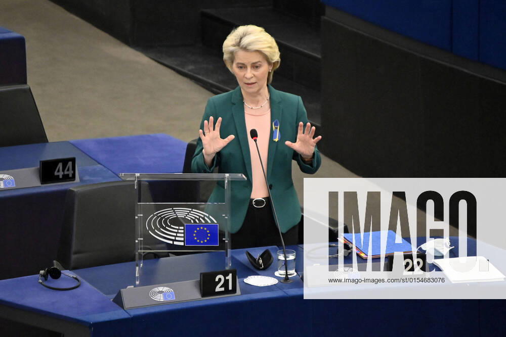 Ursula von der Leyen during a question and answer session on two years of the von der Leyen Commission and the implementation of political priorities in the plenary hall of the European Parliament Strasbourg, 05 04 2022 Foto:xD.xAnoraganingrumx xFuturexImage