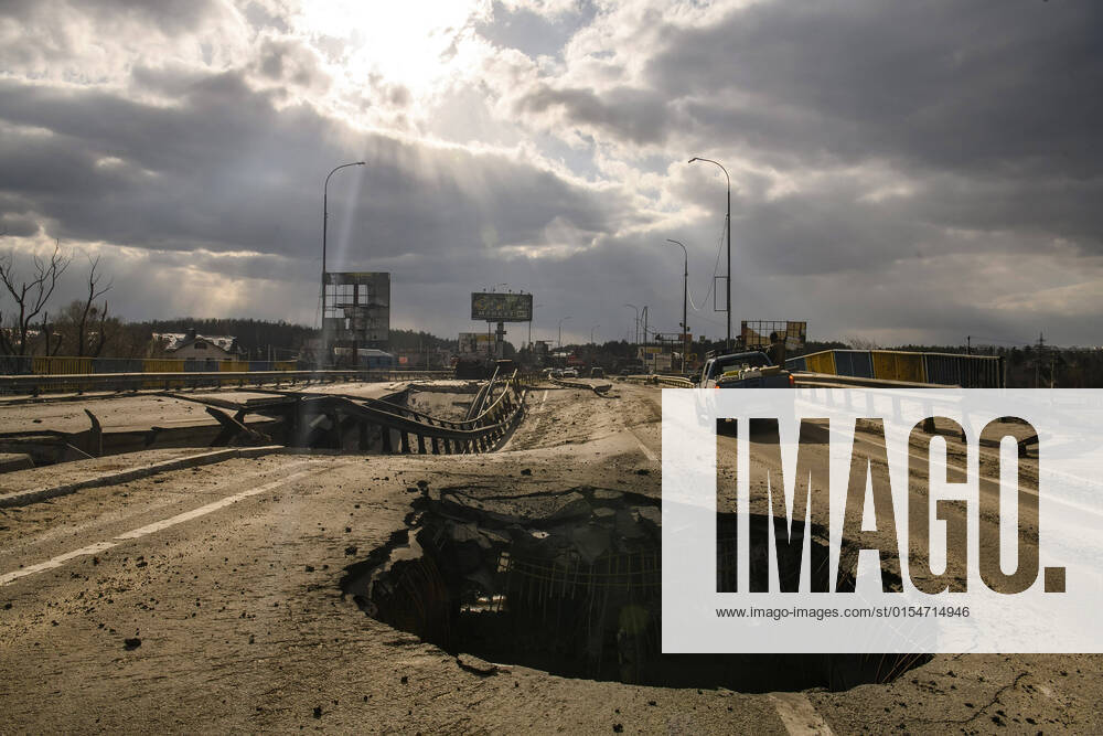 A destroyed bridge in the recaptured city of Bucha, northwest of the Ukrainian capital Kyiv, on Monday. April 4, 2022. Ukraine and Western nations accused Russian troops of war crimes after the discovery of the mass graves and civilians who were apparently executed in Bucha. KYV20220405161 VladyslavxMusienko