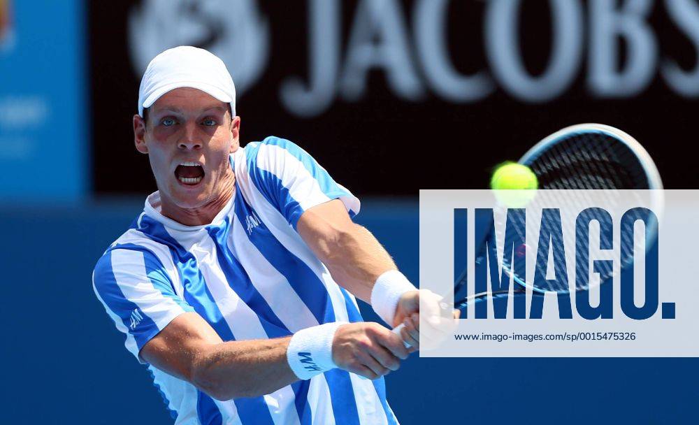 (140115) -- MELBOURNE, Jan. 15, 2014 (Xinhua) -- Tomas Berdych of the Czech Republic hits a return during his men s singles second round match at the 2014 Australian Open tennis tournament in Melbourne Australia, on Jan. 15, 2014. Berdych won 3-0. (Xinhua Li Peng) (SP)AUSTRALIA-MELBOURNE-TENNIS-AUSTRALIAN OPEN