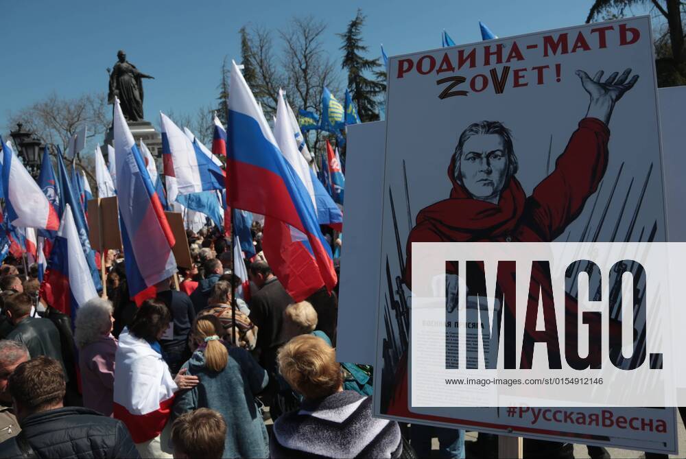 Russia Military Support Rallies 8160176 07.04.2022 People take part in a rally to support the military operation in Ukraine and marking the 8th anniversary of a proclamation of the Donetsk People s Republic (DPR) and the Luhansk People s Republic (LPR) in central Simferopol, Crimea, Russia. Maks Vetrov Sputnik Simferopol Republic of Crimea Russia