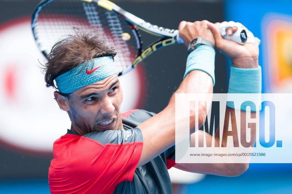 Jan. 20, 2014 - Melbourne, Australia - January 20, 2014: 1st seed Rafael NADAL (ESP) in action action in a 4th round match on day 8 of the 2014 Australian Open grand slam tennis tournament at Melbourne Park in Melbourne, Australia. SydneyLow Cal Media Tennis 2014: Australian Open JAN 20 - ZUMAc04
