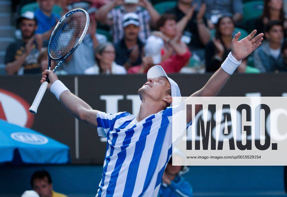 Jan. 21, 2014 - Melbourne, Australia - January 21, 2014: 7th seed Tomas BERDYCH (CZE) celebrates in a Quarterfinals match on day 9 of the 2014 Australian Open grand slam tennis tournament at Melbourne Park in Melbourne, Australia. SydneyLow Cal Media Tennis 2014: Australian Open JAN 21 - ZUMAc04