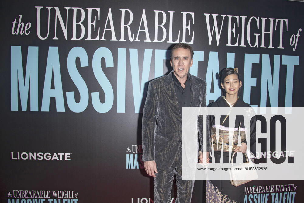 NICOLAS CAGE and RIKO SHIBATA attend The Unbearable Weight Of Massive Talent New York Screening at Regal Essex Crossing in New York City. New York USa - ZUMAs197 20220410_zaa_s197_542