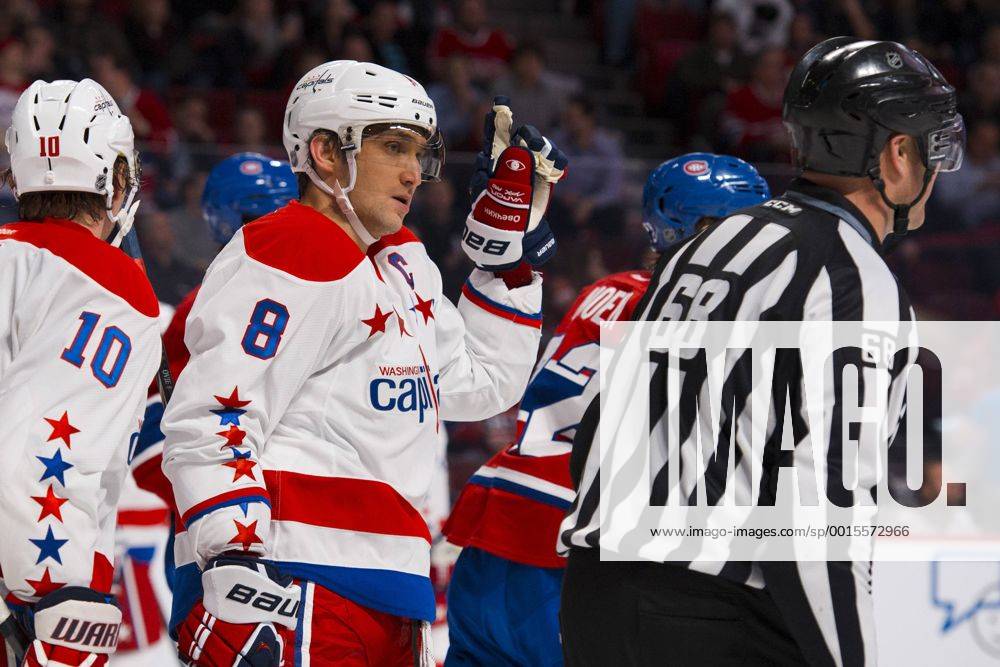 Alex Ovechkin 8 of the Washington Capitals calls for a video review to linesman Scott Driscoll during the NHL Eishockey Herren USA match against the Montreal Canadiens at the Bell Centre in Montreal Quebec, Canada. NHL Eishockey Herren USA JAN 25 Capitals at Canadiens Icon140125007