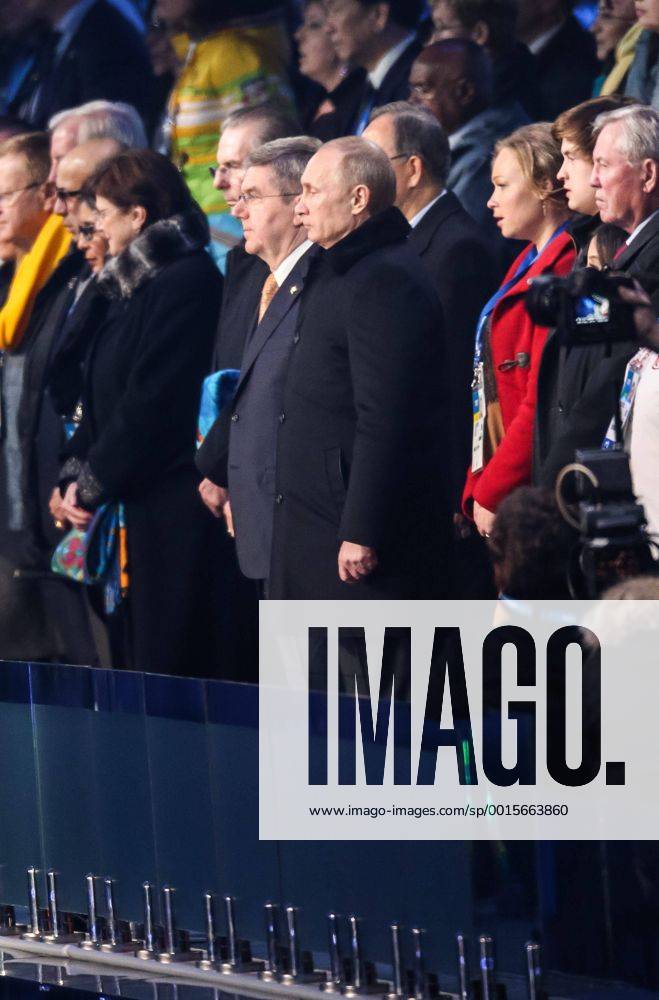 Olympiastadion Fischt, Adler, RUS, Sochi 2014, Eröffnungsfeier der XXII. Olympischen Winterspiele, im Bild Russian President Vladimir Putin (R), Irina Skworzowa and IOC president Thomas Bach Russian President Vladimir Putin (R) and IOC president Thomas Bach during the Opening Ceremony of the Olympic Winter Games Sochi 2014 at the Fisht Olympic Stadium in Adler, Russia on 2014 02 07. Foto Eibner EP_Gro