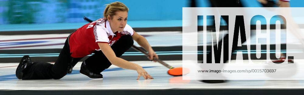 Feb. 11, 2014 - Sochi, Krasnodar Krai, Russia - Russia s Ekaterina GALKINA glides along on her nails during the USA vs. Russia women s Curling event during the 2014 Sochi Winter Olympics on February 11 in Sochi, Russia. Women s Curling - Sochi 2014 - ZUMAa35