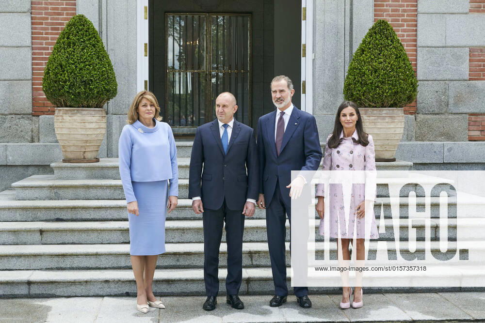 Madrid Queen Letizia and King Felipe during a meeting with the president of Bulgaria, Rumen Radev, and Mrs. Desislava Radeva at the Zarzuela palace in Madrid. No Spain Â