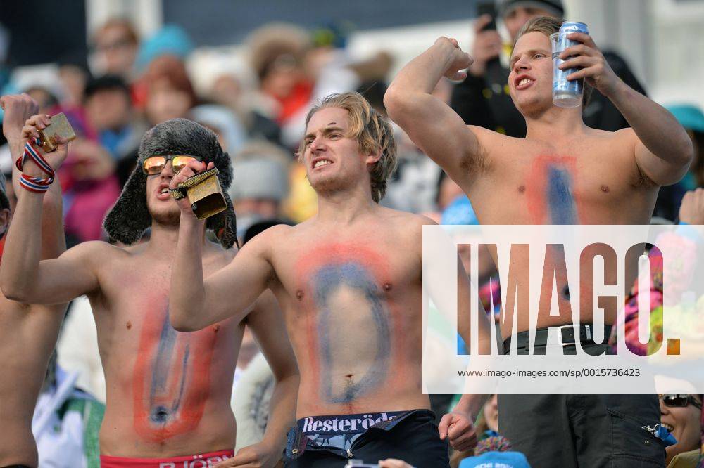Norweigan fans cheer on their team during the men s super combined at the Sochi 2014 Winter Olympics on February 14, 2014 in Krasnaya Polyana. OLY20140214333