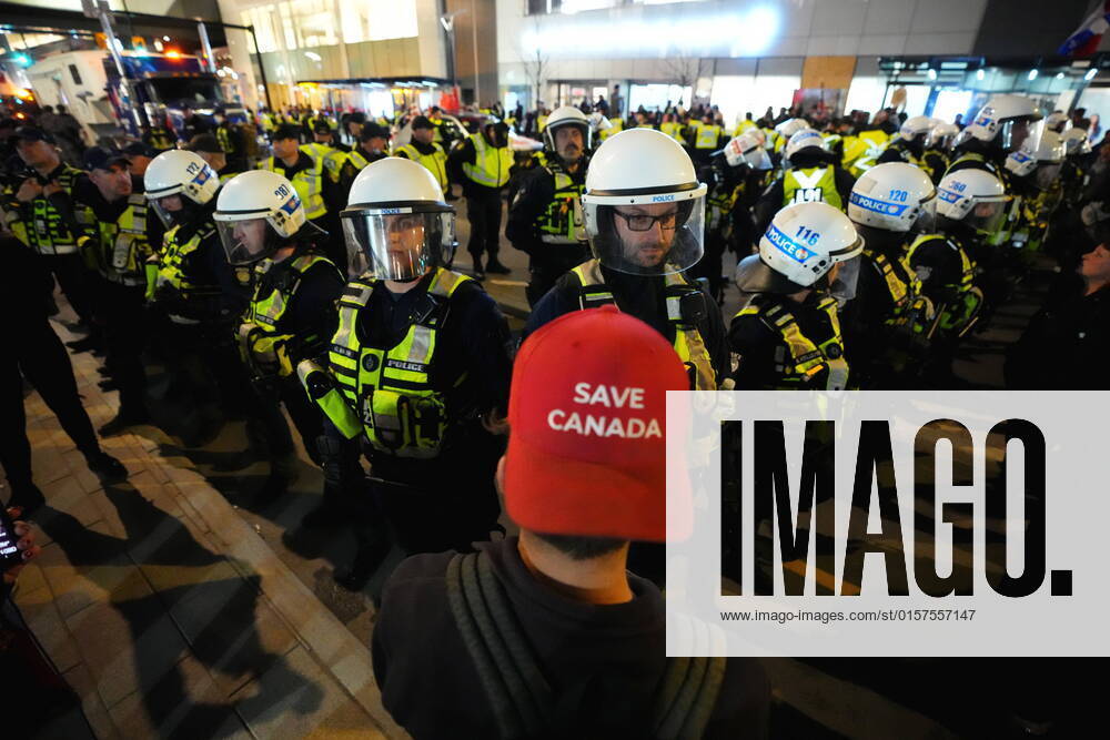 Protesters confront police during a demonstration, part of a convoy-style protest participants are calling Rolling Thunder , in Ottawa, Friday, April 29, 2022. Ottawa CANADA - ZUMAc35_ 20220429_zaf_c35_170