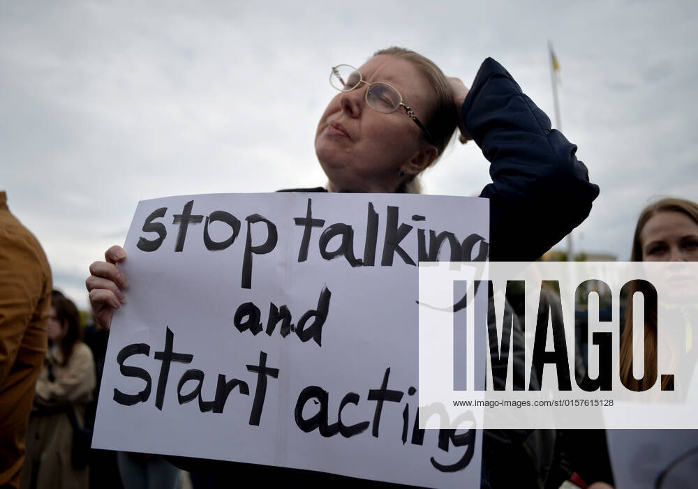 KYIV, UKRAINE - APRIL 30, 2022 - A woman holds a placard in Maidan Nezalezhnosti as part of a rally in support of Mariupol defenders during which the relatives of Ukrainian soldiers have called upon the world leaders to ensure a green corridor and the evacuation from the Azovstal plant in Mariupol, Donetsk Region, Kyiv, capital of Ukraine. Rally in support of Mariupol defenders in Kyiv