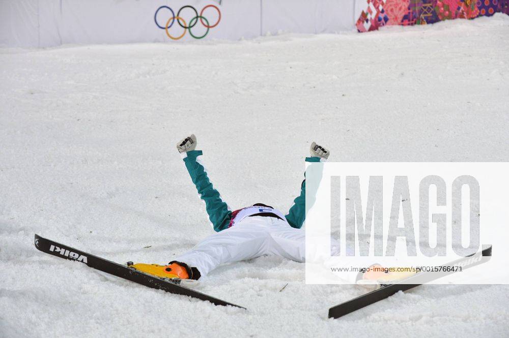 Australia s David Morris celebrates after winning silver in the men s aerials on February 17, 2014 in Krasnaya Polyana, Russia. Morris took silver with a score of 110.41. OLY20140217307