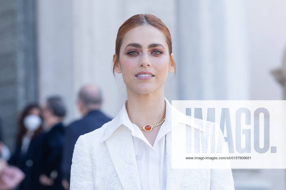 Italy: Nominees for David di Donatello 2022 Awards in Rome Miriam Leone in front of entrance to Quirinal Palace in Rome for presentation ceremony of nominations for David di Donatello 2022 awards Rome Italy