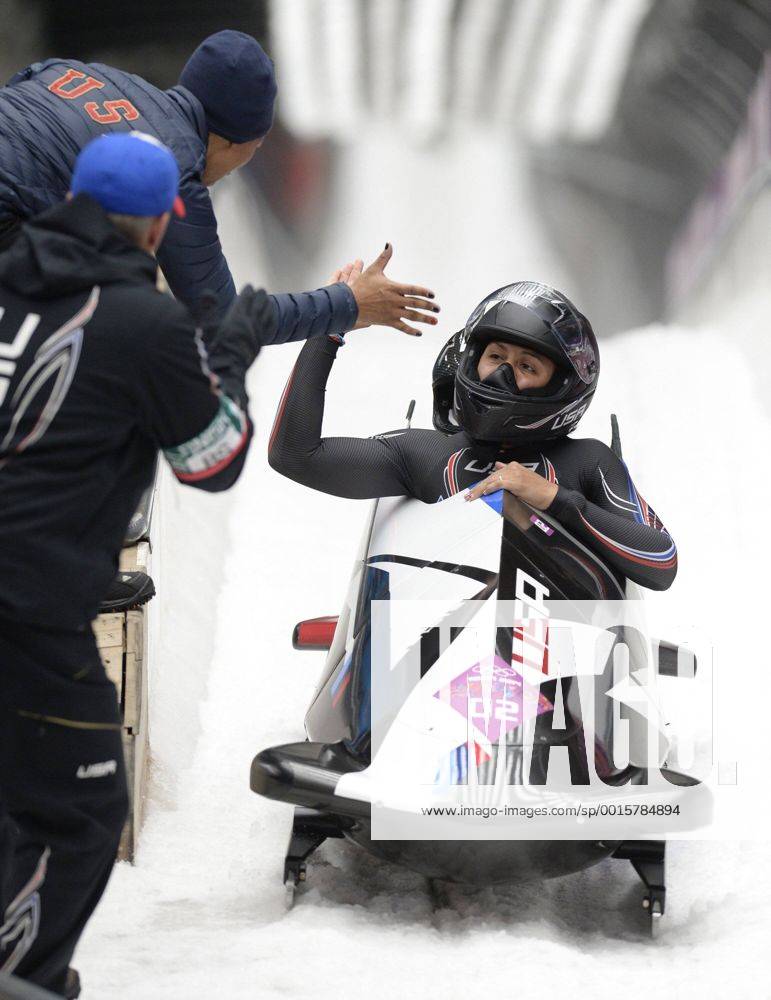 Feb. 19, 2014 - Sochi, RUS - The USA-1 Bobsled Team of Elana Meyers and Lauryn Williams celebrate their silver medal finish in the women s bobsled finals during the Winter Olympics on Wednesday, Feb. 19, 2014, in Sochi, Russia. SOCHI OLYMPIC GAMES WOMEN S BOBSLED,BOBSLEIGH - ZUMAm67