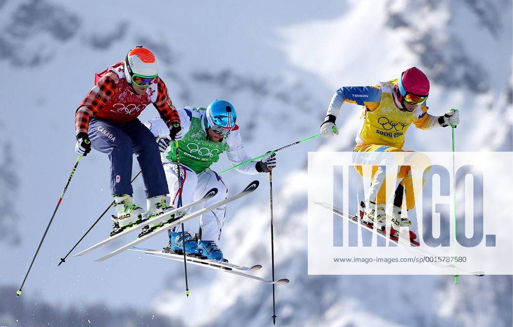 ITAR-TASS: SOCHI, RUSSIA. FEBRUARY 20, 2014. Brady Leman of Canada, Arnaud Bovolenta of France and John Eklund of Sweden (L-R) compete in the Men s Ski Cross event at Rosa Khutor Extreme Park during the 22nd Winter Olympic Games in Sochi. Aufmacher 1802