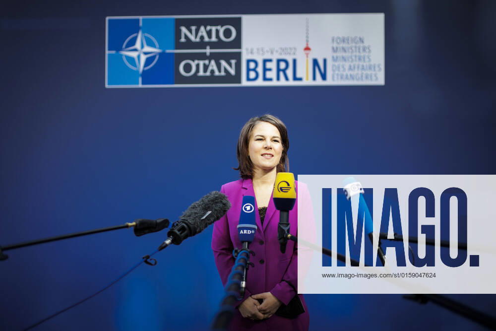 Annalena Baerbock, German Foreign Minister, taken during a doorstep at the informal meeting of NATO Foreign Ministers in Berlin, 15 05 2022 Berlin Germany