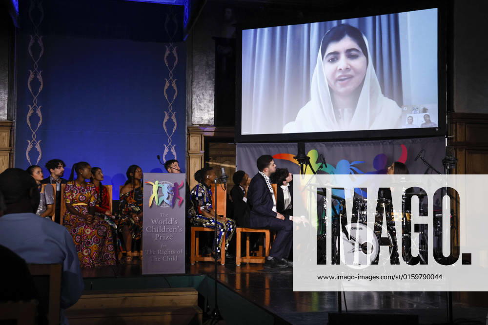 Nobel Peace price laureate Malala Yousafzai speaks on link during the award ceremony for the World s Children s Prize at Gripsholm Castle in Mariefred, Sweden May 23, 2022 Malala was appointed Child Rights Activist of the Decade by the World s Children s Prize organisation MARIEFRED Sweden