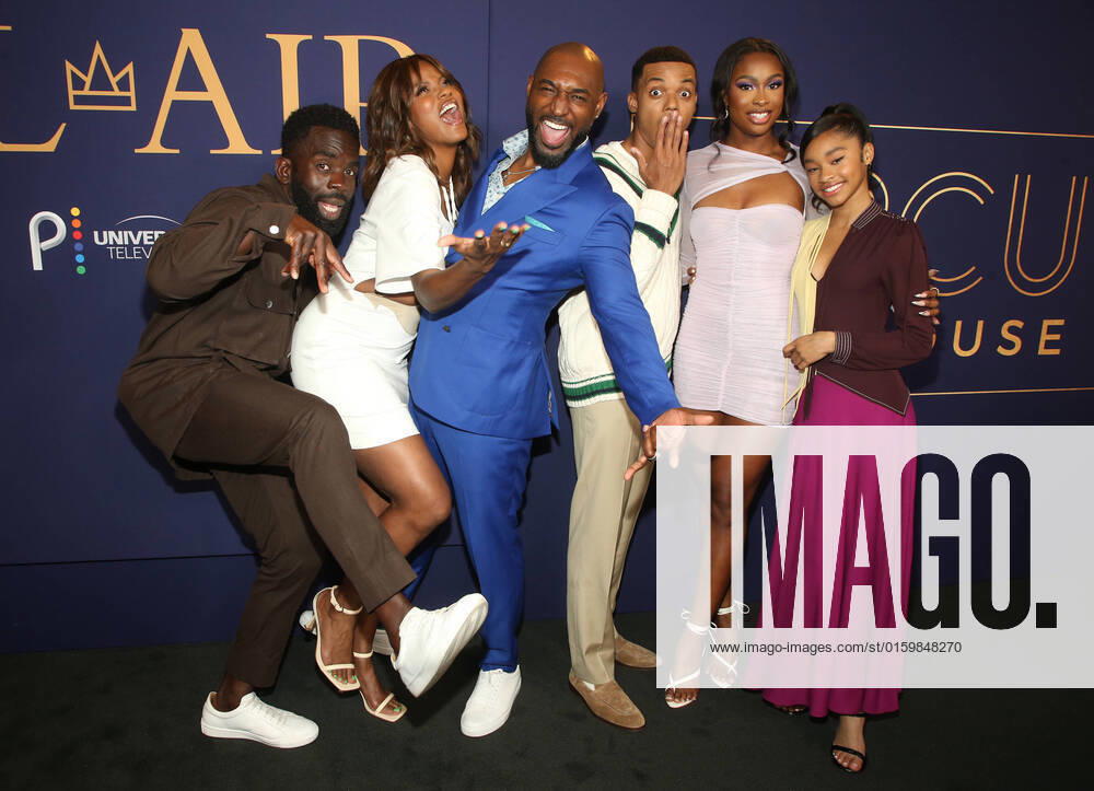 HOLLYWOOD, CA - MAY 24: Jimmy Akingbola, Cassandra Freeman, Adrian Holmes, Jabari Banks, Coco Jones and Akira Akbar at the Bel-Air NBCU FYC House panel at The Aster in Hollywood, California on May 24, 2022.