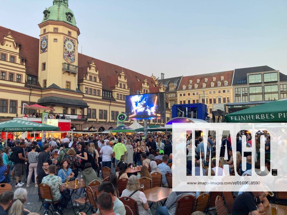 Leipzig city festival with live program and music on the market in front of the Old Town Hall Saxony Germany