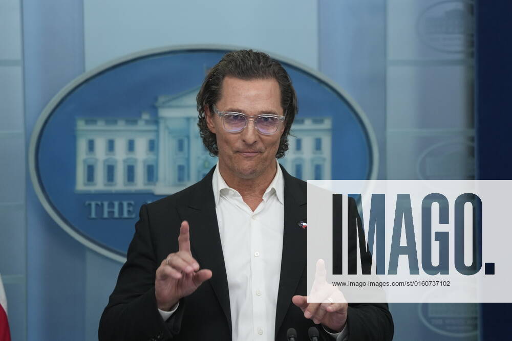 Matthew McConaughey, a native of Uvalde, Texas, father, and gun owner, joins White House Press Secretary Karine Jean-Pierre at the daily press briefing in the Brady Press Briefing Room of the White House in Washington, DC on June 7, 2022.