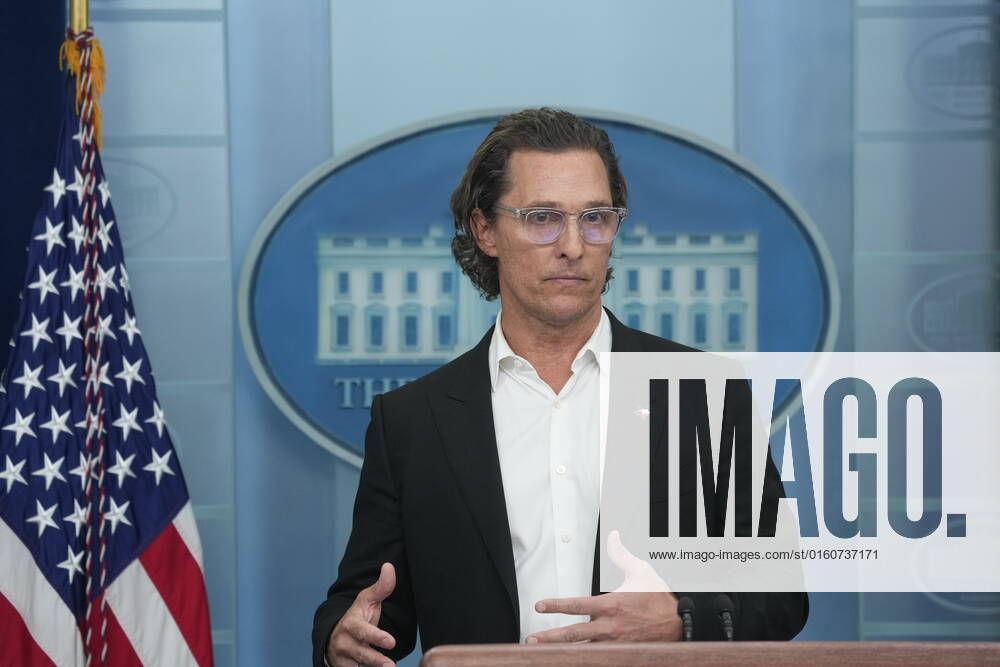 Matthew McConaughey, a native of Uvalde, Texas, father, and gun owner, joins White House Press Secretary Karine Jean-Pierre at the daily press briefing in the Brady Press Briefing Room of the White House in Washington, DC on June 7, 2022.