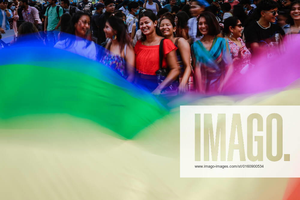 Members of LGBTQIA+ communities waves the rainbow flag during Fourth Annual Nepal Pride Parade,Kathmandu. The rainbow flag is a symbol of lesbian, gay, bisexual, transgender (LGBT) and queer pride and LGBT social movements. Kathmandu Nepal - ZUMAm204 20220611_zip_m204_007