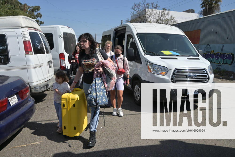 Ukrainian refugees arrive at the Deportivo Benito Juarez shelter from the Tijuana International Airport as refugees have been allowed to cross to the U.S. at the San Ysidro Port of Entry on Wednesday, April 6, 2022 in Tijuana, Baja California. Tijuana Mexico - ZUMAm180 20220406_zip_m180_022